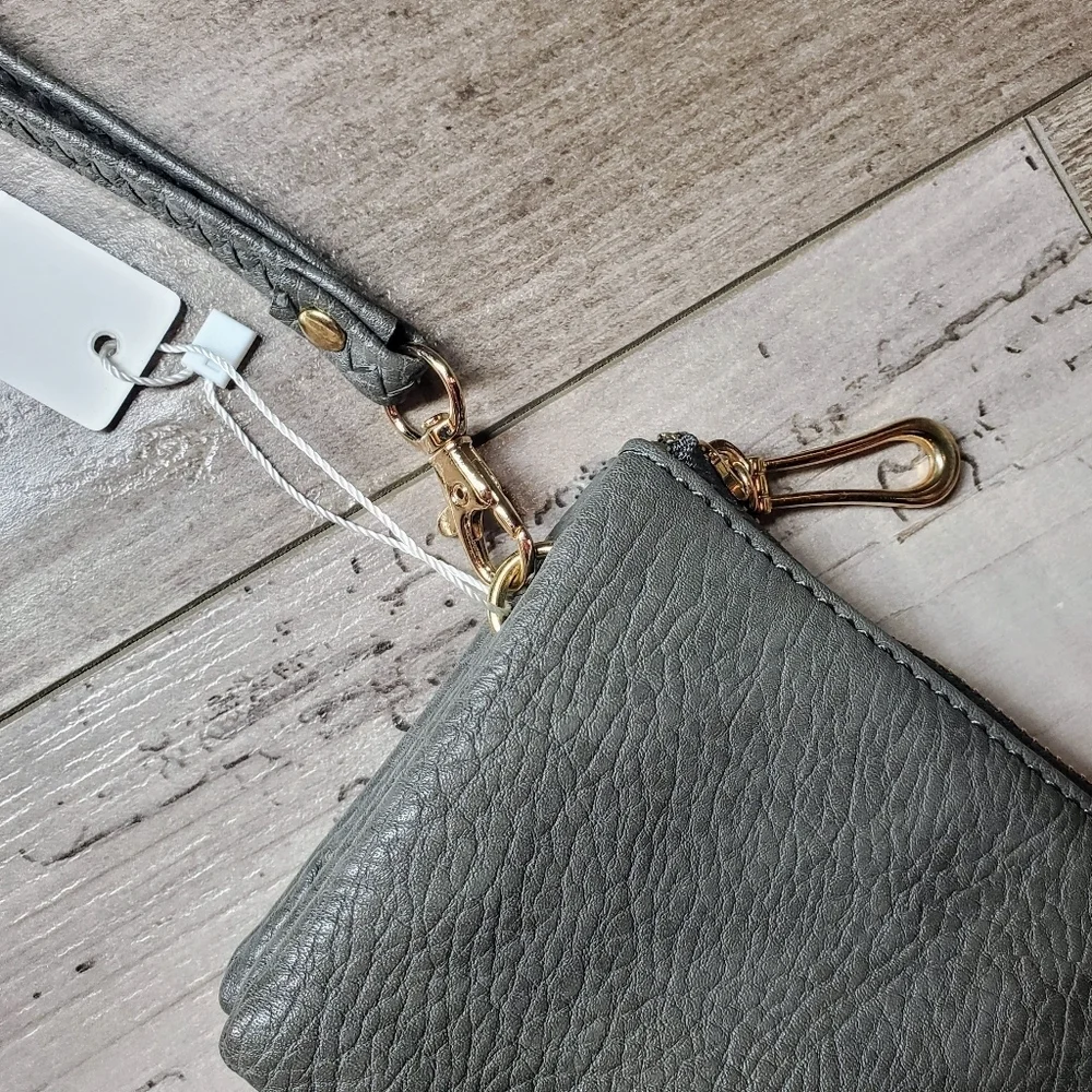 NWT Empire Gray Vegan Leather Women's Wristlet Wallet Small Bag
